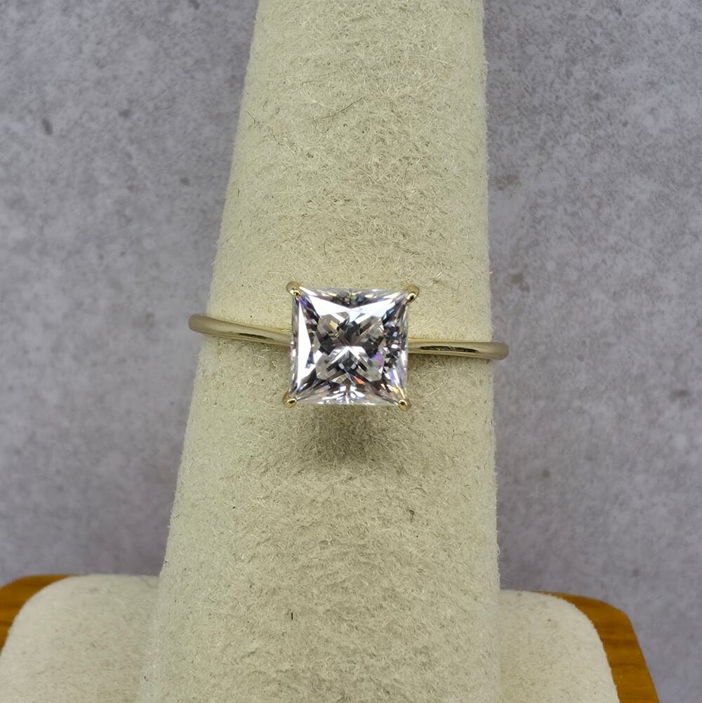 Size 7 2.0ct Asscher Cut Moissanite Ring 14K Gold Plated 925 Silver GRA